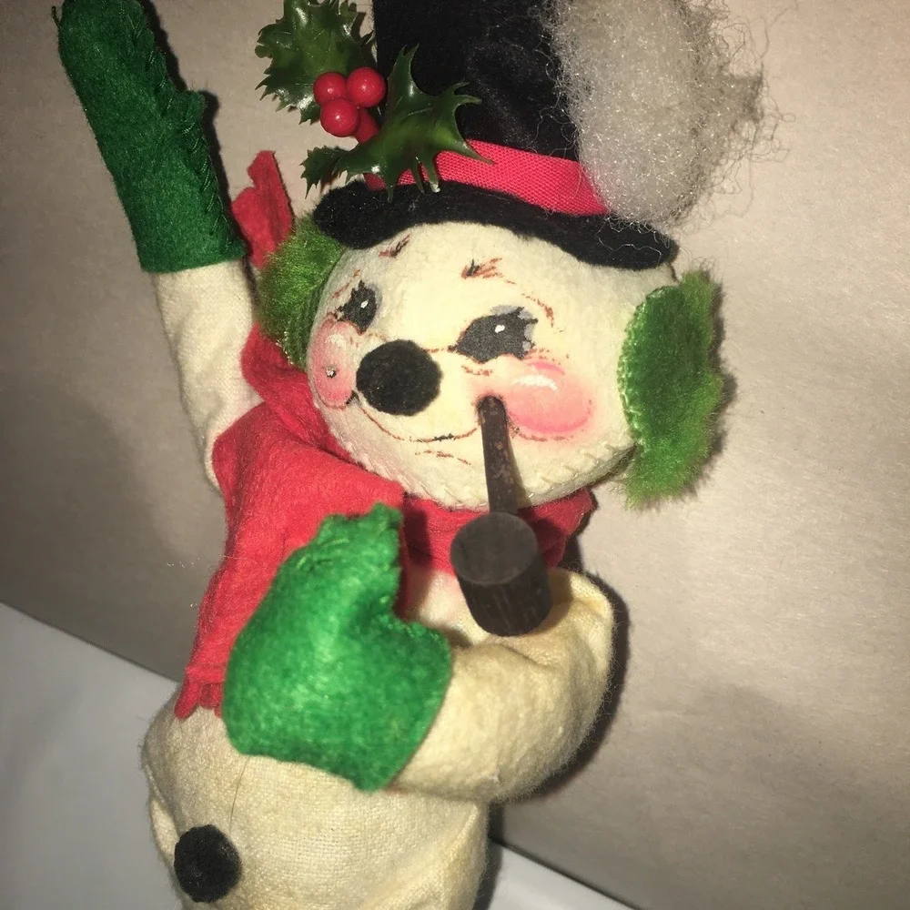 Vintage 1982 Annalee Mobilitee Snowman Waving Hello Smoking Pipe 9